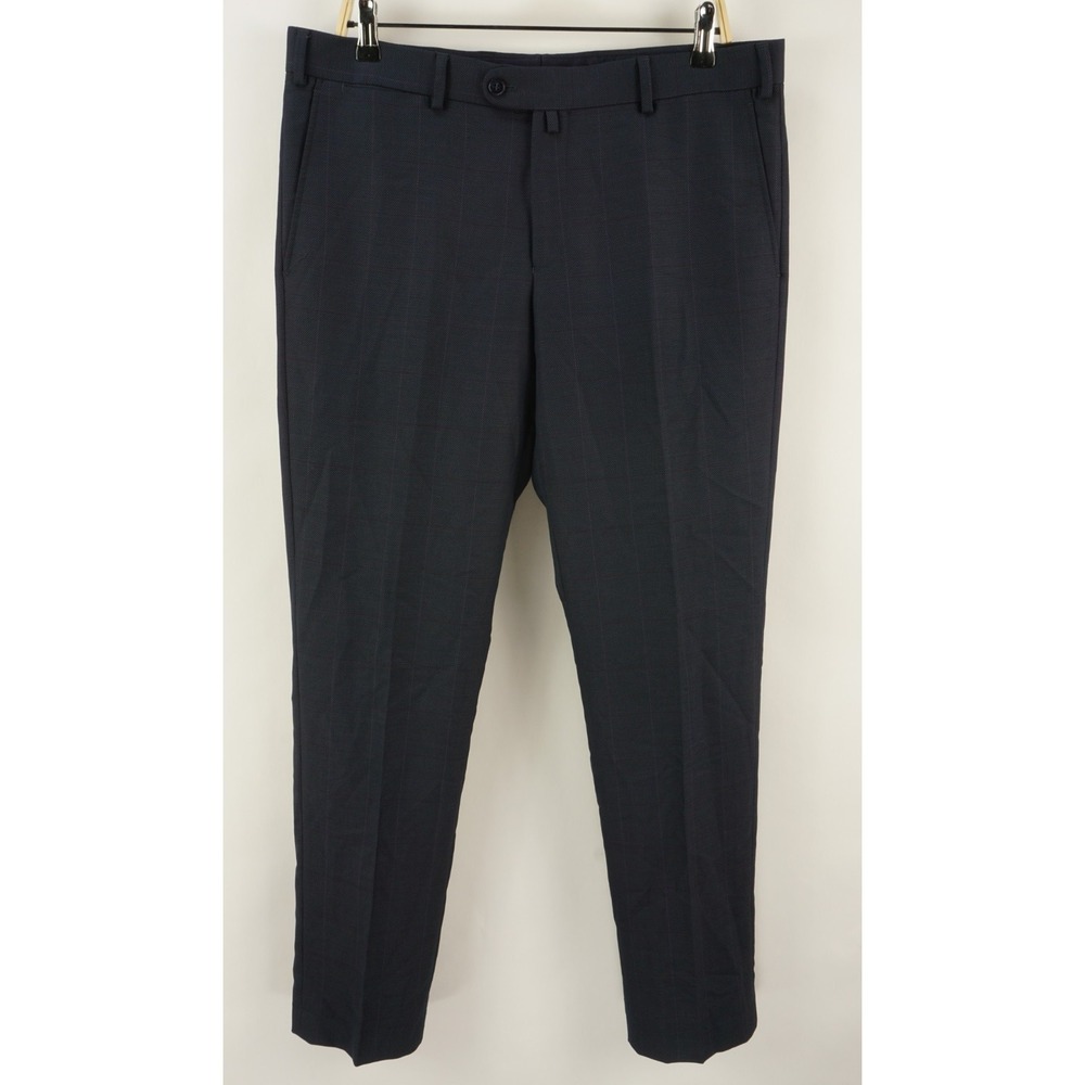 Kigili Performance Wool Blend Men's 36 x 31 EU 52 Blue Woven Windowpane Trouser